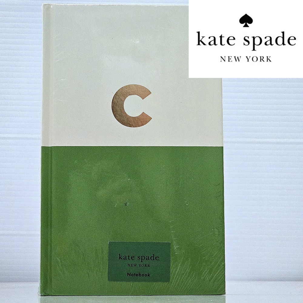 NWT Kate Spade White and Green Dipped Initial 'C' Notebook with Ribbon Bookmark
